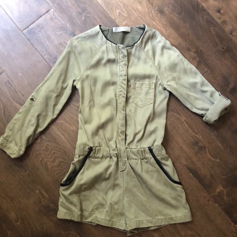 Zara Olive Denim Romper Girls Size 6/7